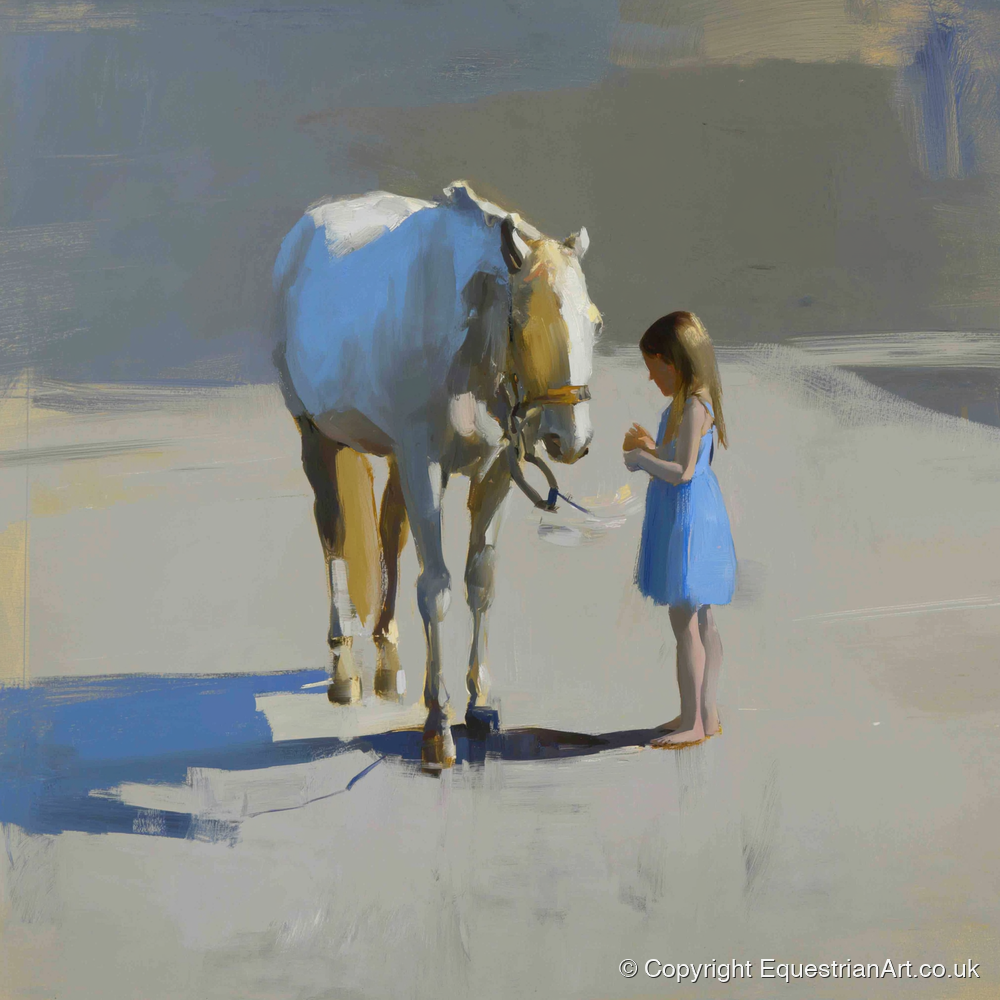Sunlit Trust - horse & rider art print and canvas by Elias Thorne A.I