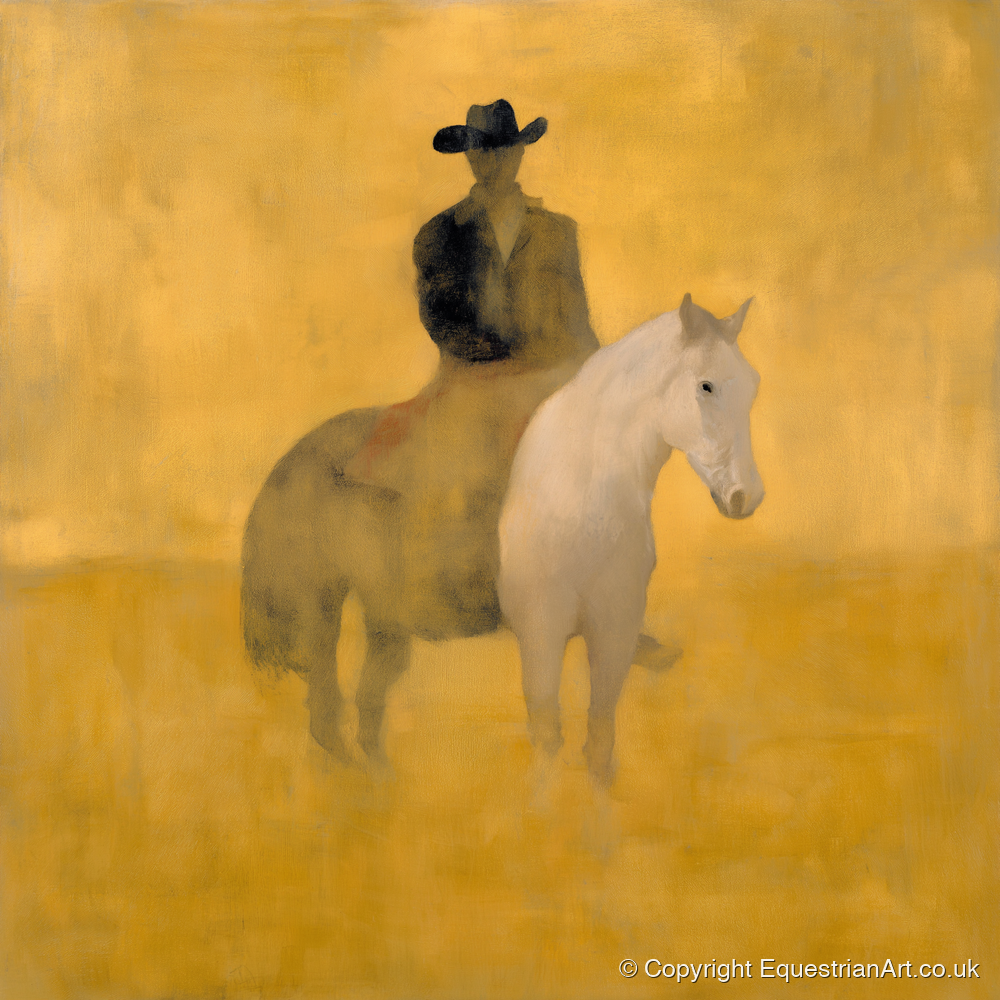 Sunlit Western Solitude - western horse art print and canvas by Vincent Delaney A.I