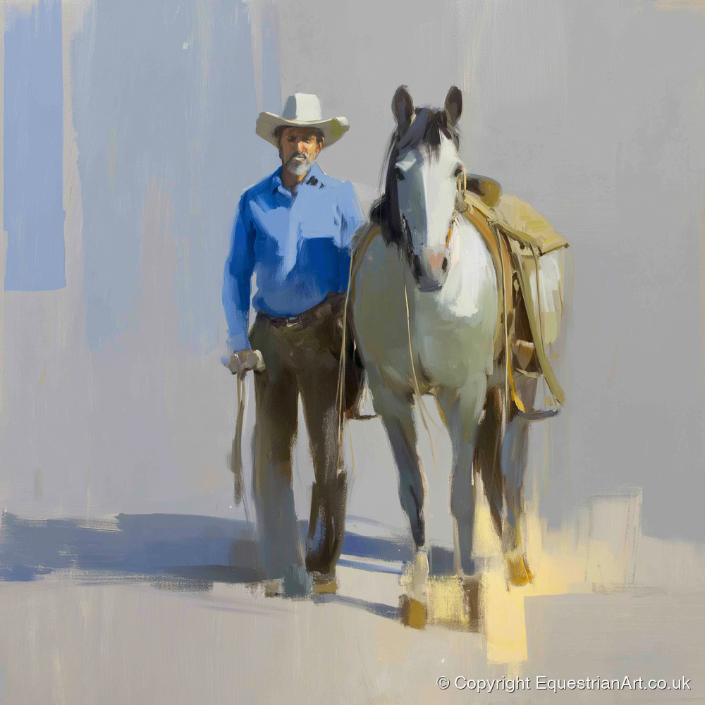 Sunlit Western Walk - western horse art print and canvas by Elias Thorne A.I