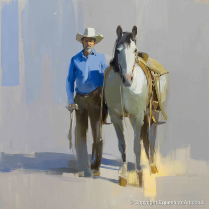 Sunlit Western Walk - western horse art print and canvas by Elias Thorne A.I