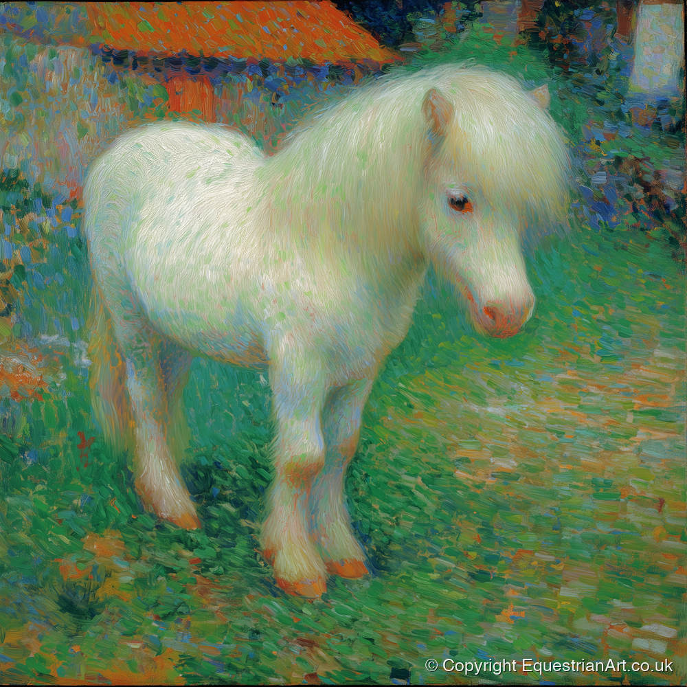 Sunlit White Pony - horse breed art print and canvas by Ambrose Keating A.I