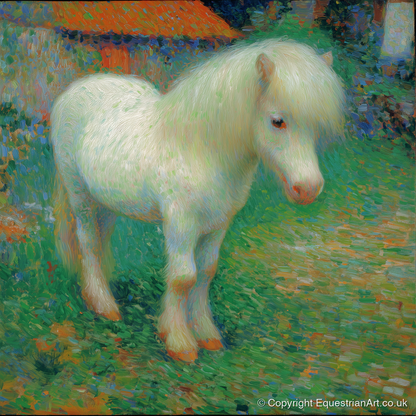 Sunlit White Pony - horse breed art print and canvas by Ambrose Keating A.I
