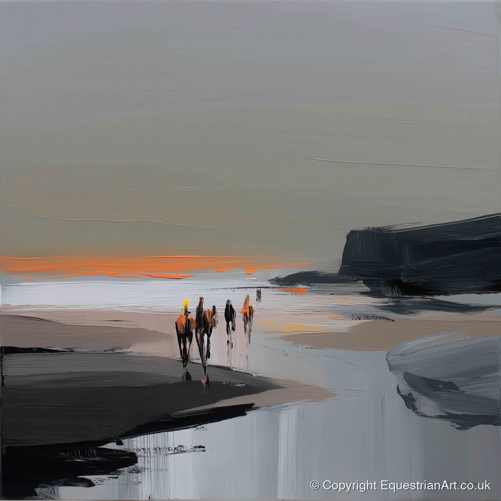 Sunset Coastal Hack - horse landscape art print and canvas by Cedric Barrett A.I