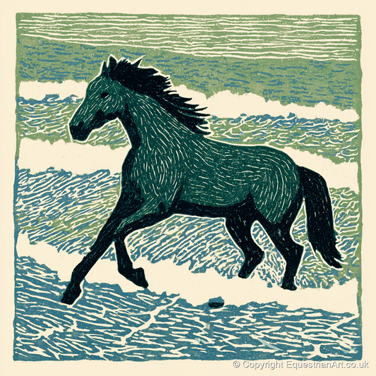 Surf and Stride - beach horse art print and canvas by Hector Sullivan A.I
