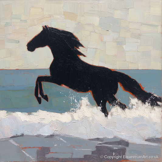 Surf Breaker Silhouette - beach horse art print and canvas by Ralph Tennyson A.I