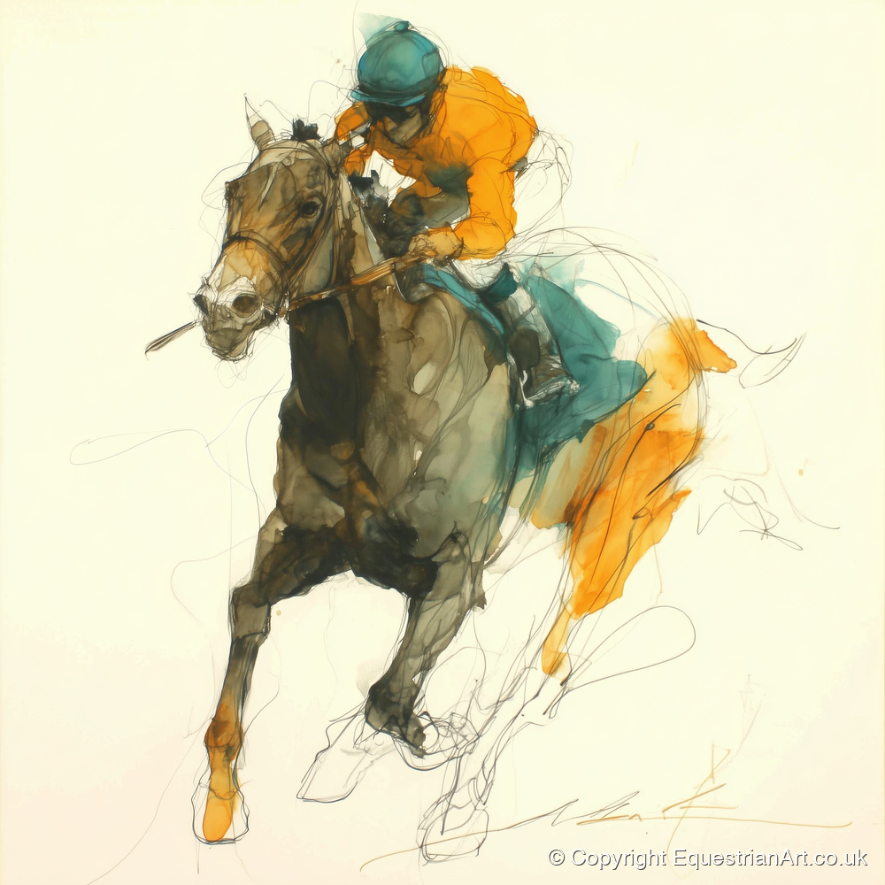 Surge of Colour - racing horse art print and canvas by Elliot Caldwell A.I