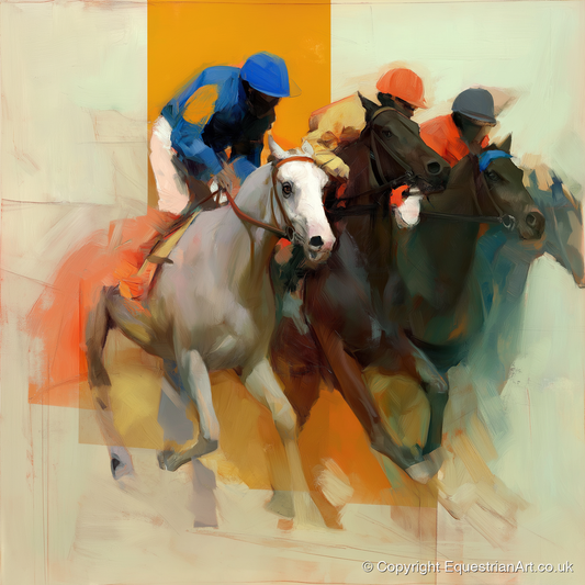 Surge to the Line - racing horse art print and canvas by Silas Marlowe A.I