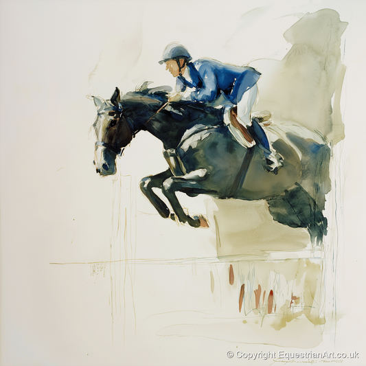 Suspended Grace - show jumping horse art print and canvas by Beatrice Langley A.I