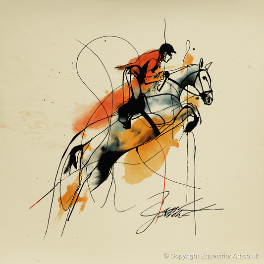 Suspended in Amber - show jumping horse art print and canvas by Edwin Carlisle A.I