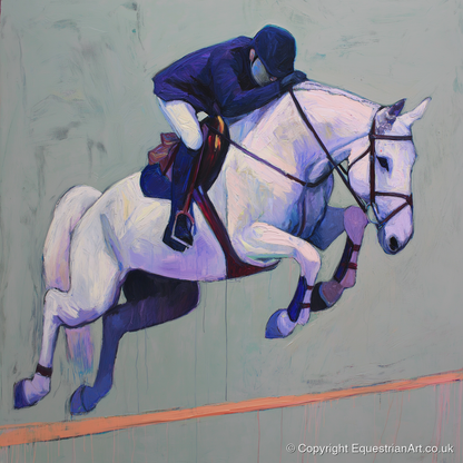 Suspended in Blue - show jumping horse art print and canvas by Marcus Vane A.I