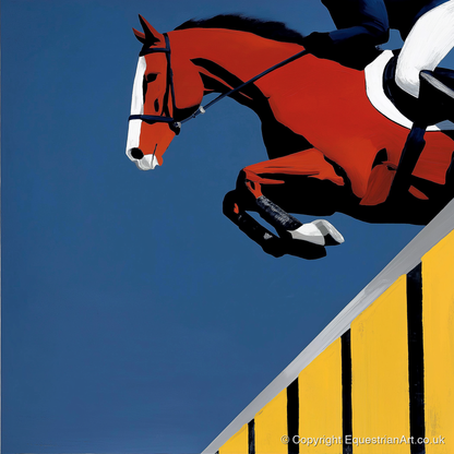 Suspended in Blue - show jumping horse art print and canvas by Vivienne Hartley A.I