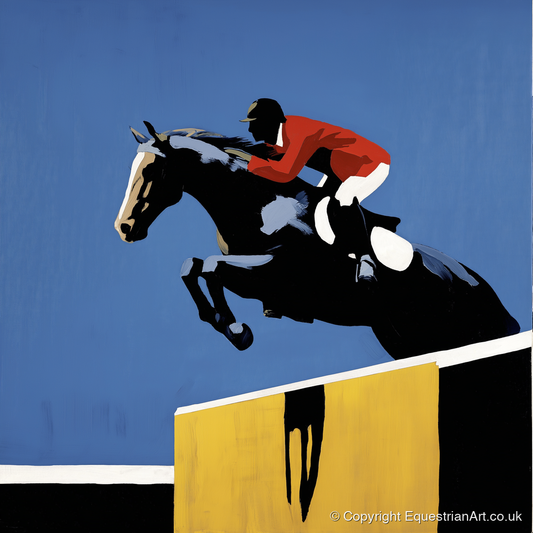 Suspended in Blue - show jumping horse art print and canvas by Vivienne Hartley A.I