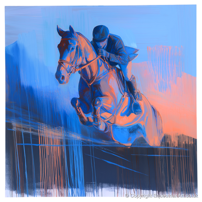 Suspended in Cobalt - show jumping horse art print and canvas by Charles Ashford A.I