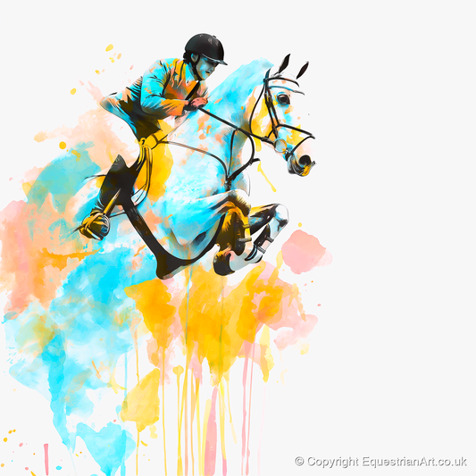 Suspended in Colour - show jumping horse art print and canvas by Gwendolyn Hurst A.I