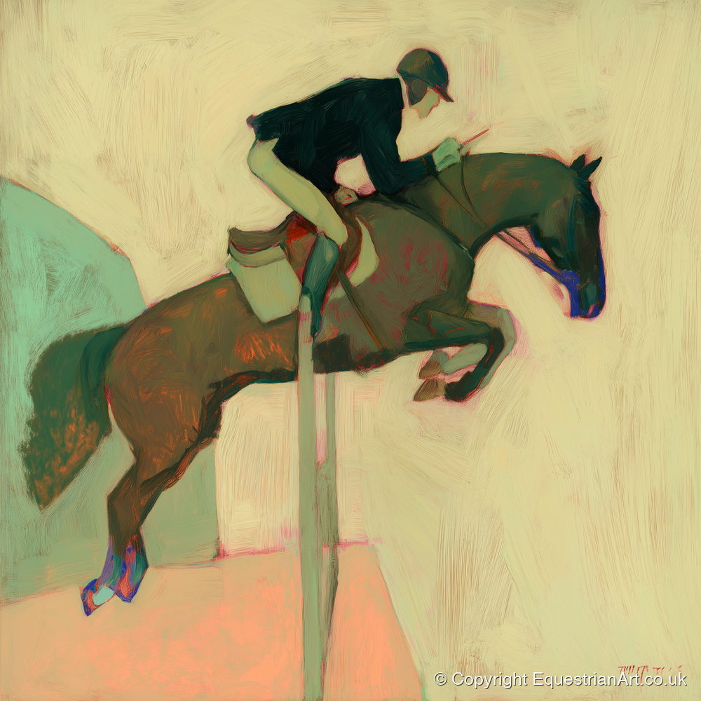 Suspended in Flight - show jumping horse art print and canvas by Franklin Holloway A.I