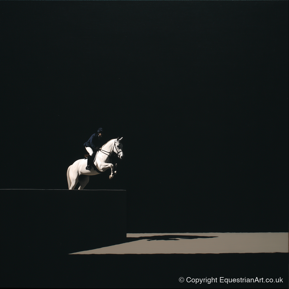Suspended in Obsidian - show jumping horse art print and canvas by Adelaide Calloway A.I