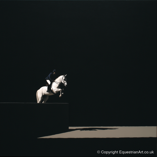 Suspended in Obsidian - show jumping horse art print and canvas by Adelaide Calloway A.I
