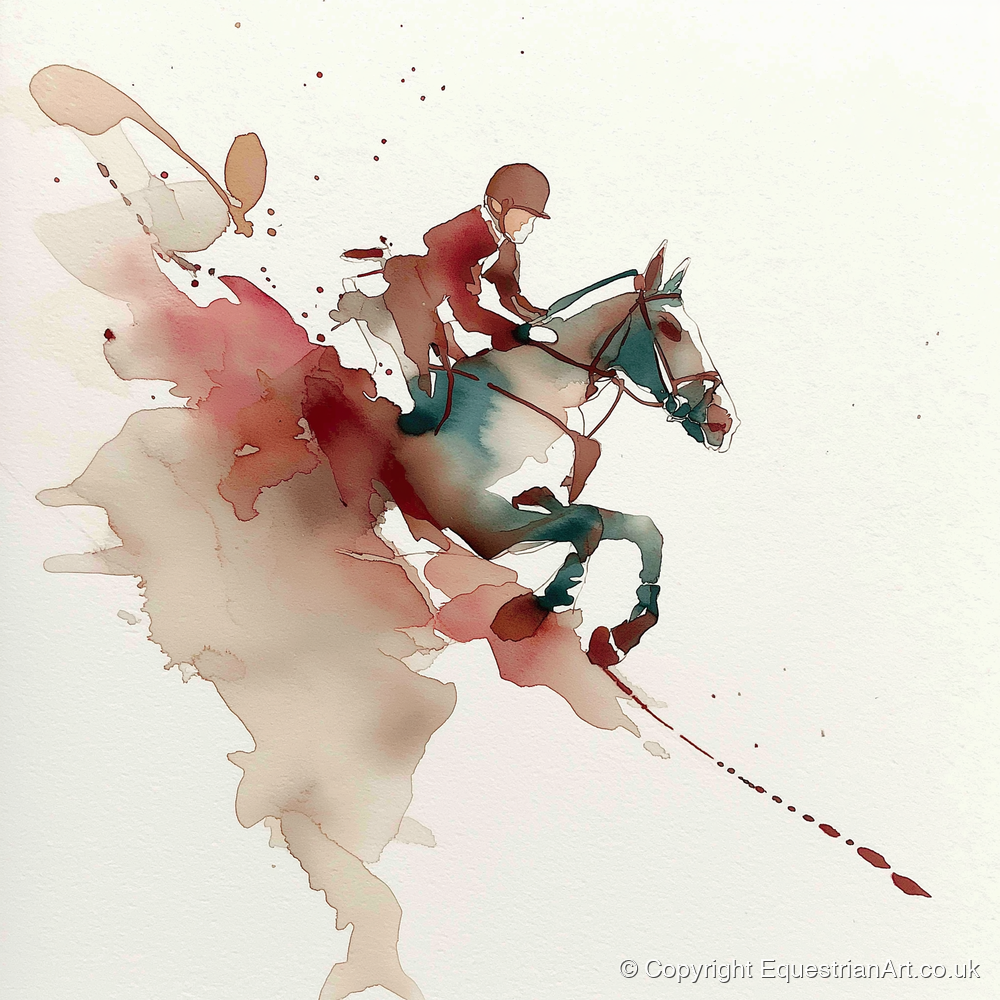 Suspended Momentum - show jumping horse art print and canvas by Theodore Grant A.I