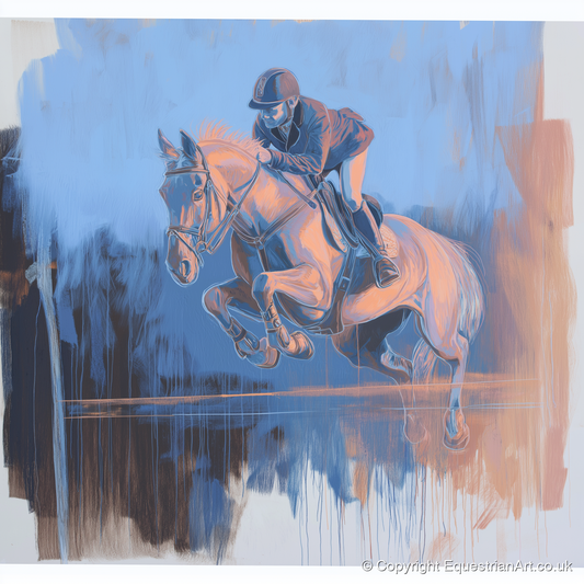Suspended Over Cobalt - show jumping horse art print and canvas by Charles Ashford A.I