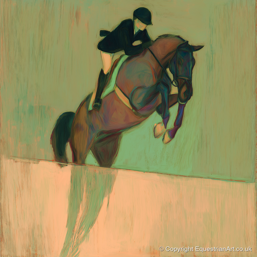 Suspension in Sage - show jumping horse art print and canvas by Franklin Holloway A.I