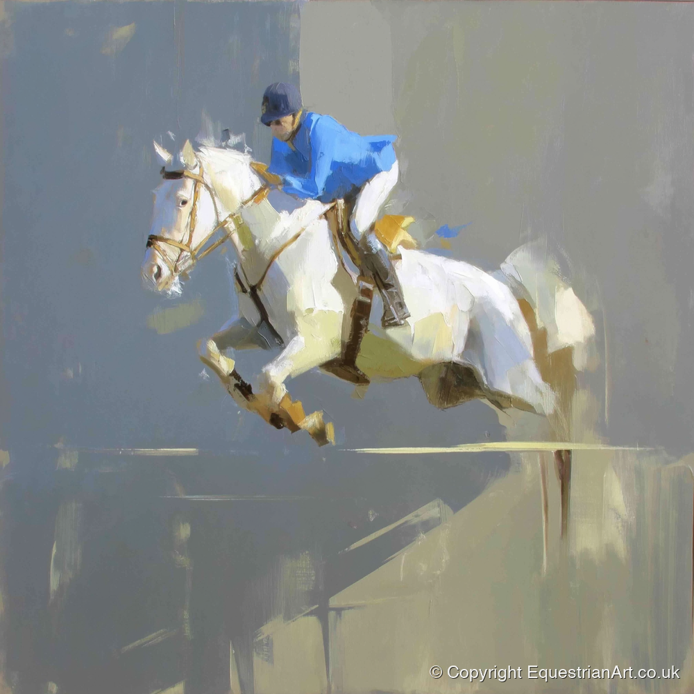 Suspension in Slate - show jumping horse art print and canvas by Elias Thorne A.I