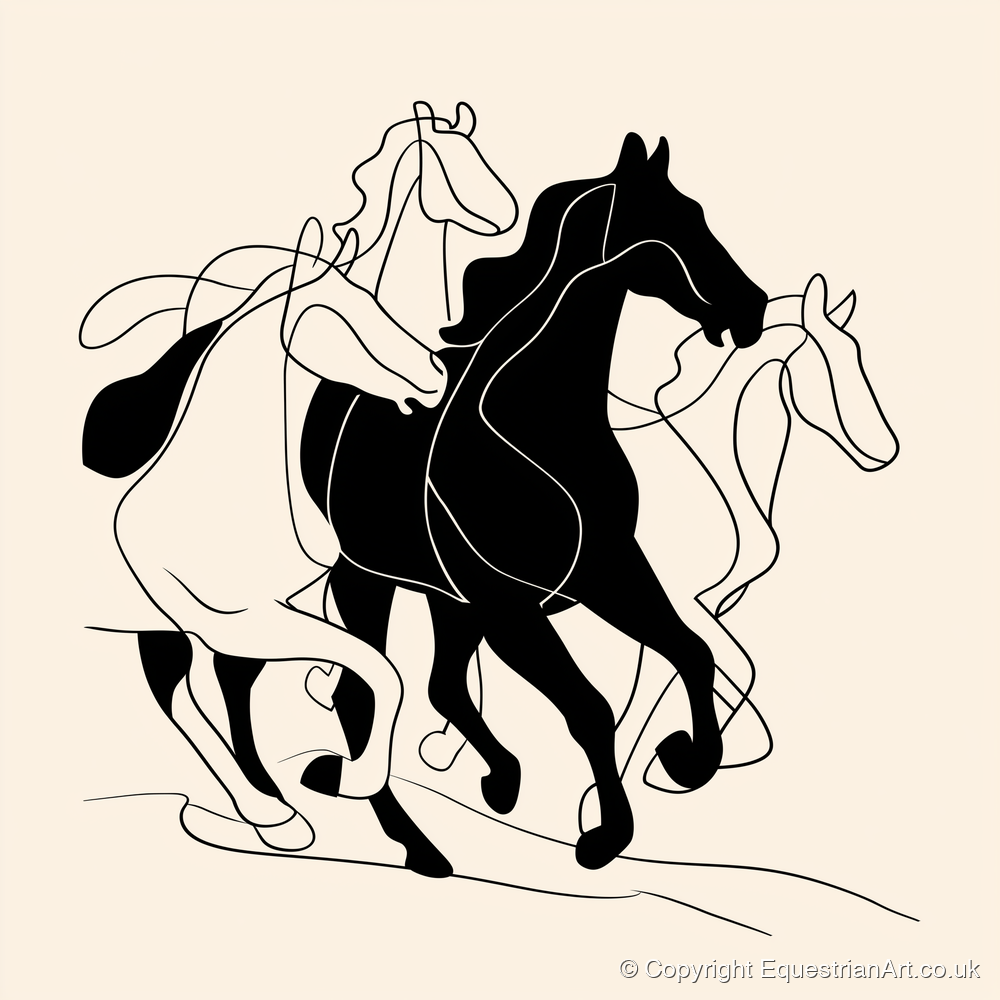Synchronised Strides - wild horses art print and canvas by Felix Chambers A.I