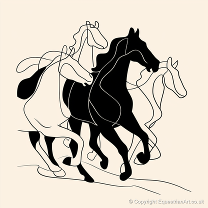 Synchronised Strides - wild horses art print and canvas by Felix Chambers A.I