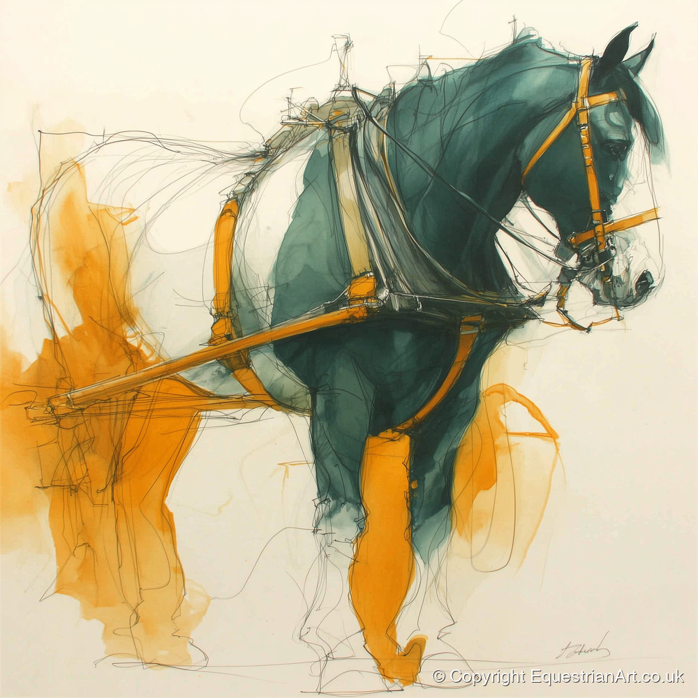 Teal and Amber Draft - working horse art print and canvas by Elliot Caldwell A.I
