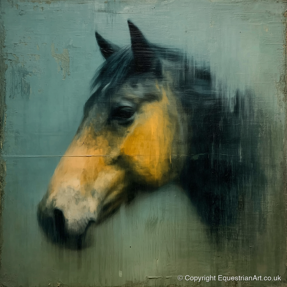 Teal and Ochre Profile - horse portrait art print and canvas by Alaric Townsend A.I