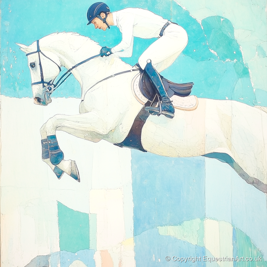 Teal Ascent - show jumping horse art print and canvas by Flora Whitby A.I