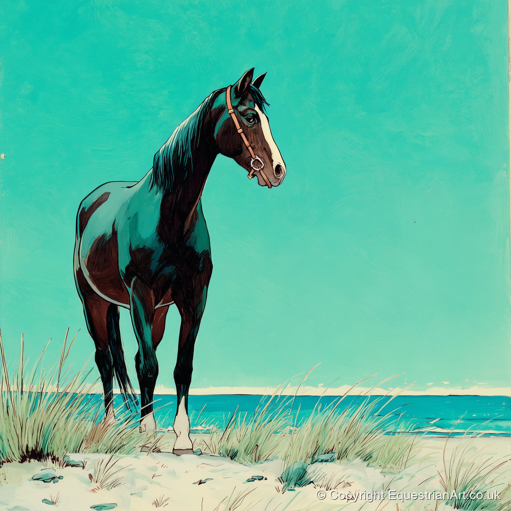 Teal Coastal Vigil - horse landscape art print and canvas by Declan Foley A.I