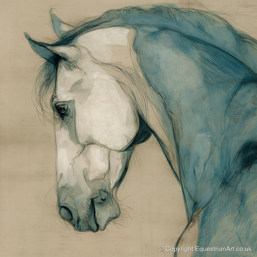 Teal Equine Study - horse portrait art print and canvas by Clara Pemberton A.I