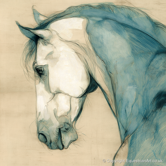 Teal Equine Study - horse portrait art print and canvas by Clara Pemberton A.I