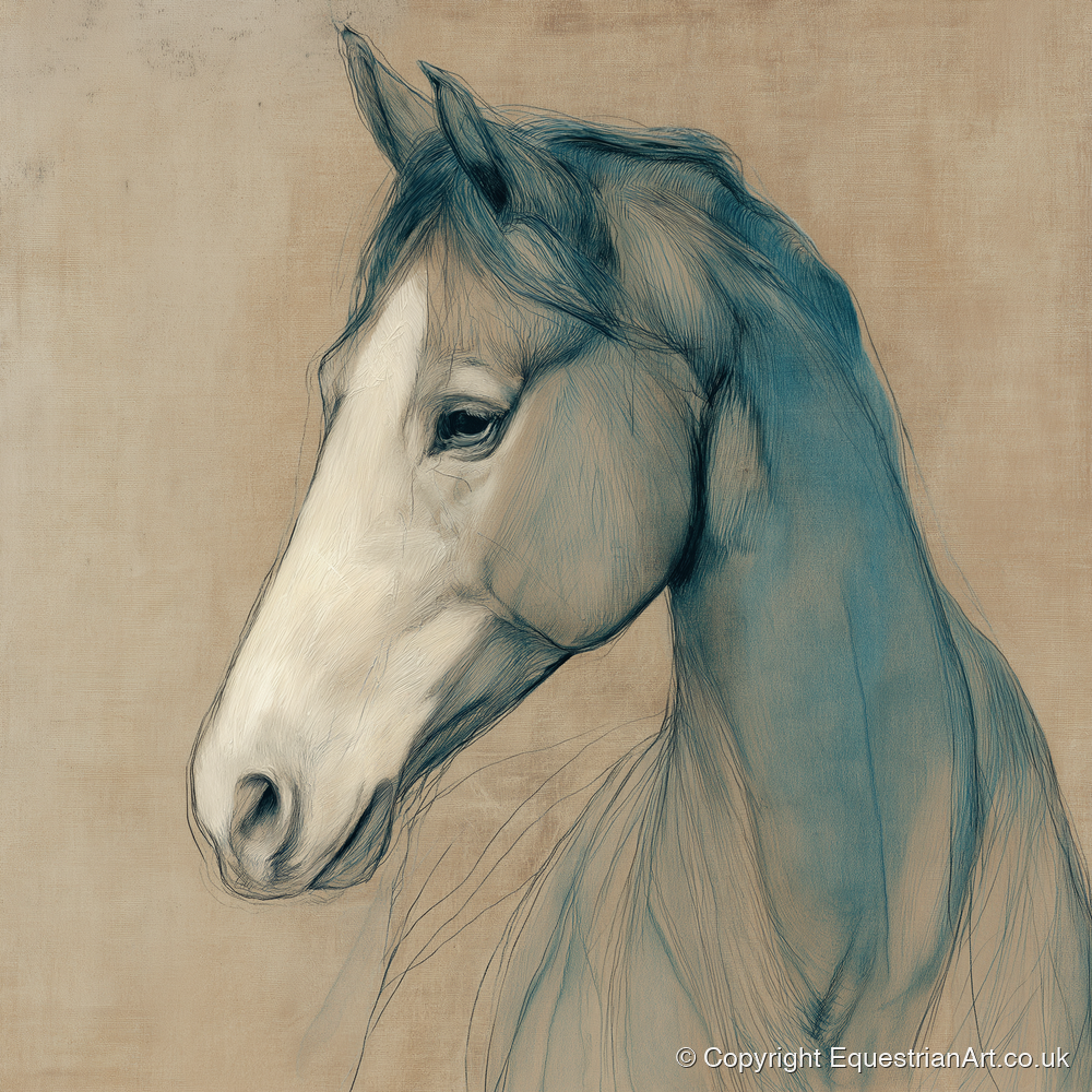 Teal Equine Study - horse portrait art print and canvas by Clara Pemberton A.I