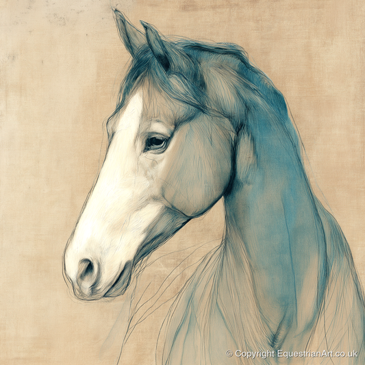 Teal Equine Study - horse portrait art print and canvas by Clara Pemberton A.I