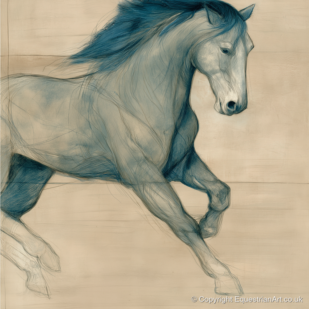 Teal Equine Study - horse portrait art print and canvas by Clara Pemberton A.I