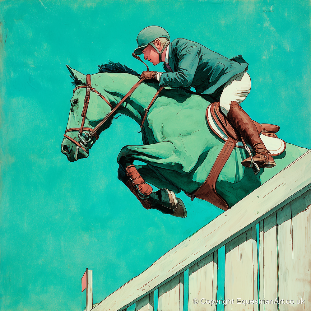Teal Showjumper - show jumping horse art print and canvas by Declan Foley A.I