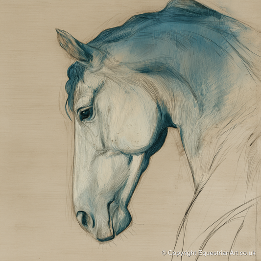 Teal Wash Equine Profile - horse portrait art print and canvas by Clara Pemberton A.I