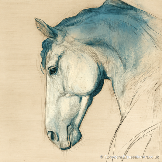 Teal Wash Equine Profile - horse portrait art print and canvas by Clara Pemberton A.I
