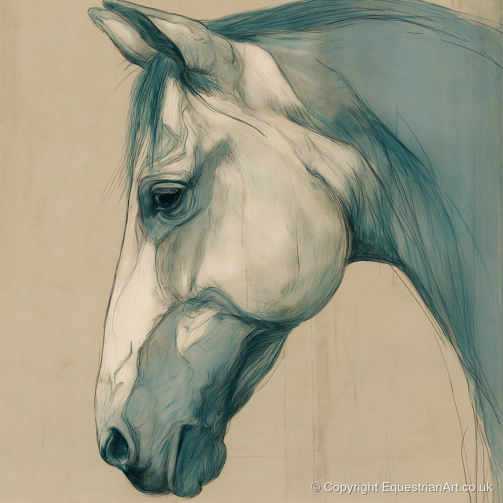 Teal Wash Portrait - horse portrait art print and canvas by Clara Pemberton A.I