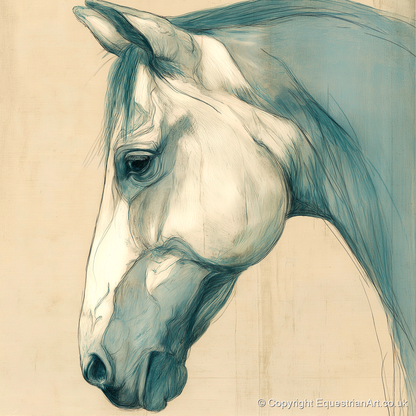 Teal Wash Portrait - horse portrait art print and canvas by Clara Pemberton A.I