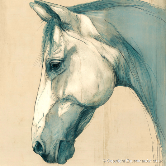 Teal Wash Portrait - horse portrait art print and canvas by Clara Pemberton A.I