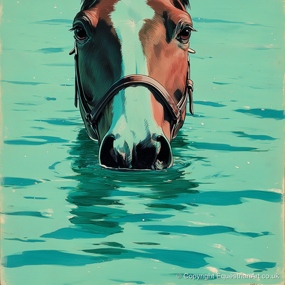 Teal Water Swim - beach horse art print and canvas by Declan Foley A.I