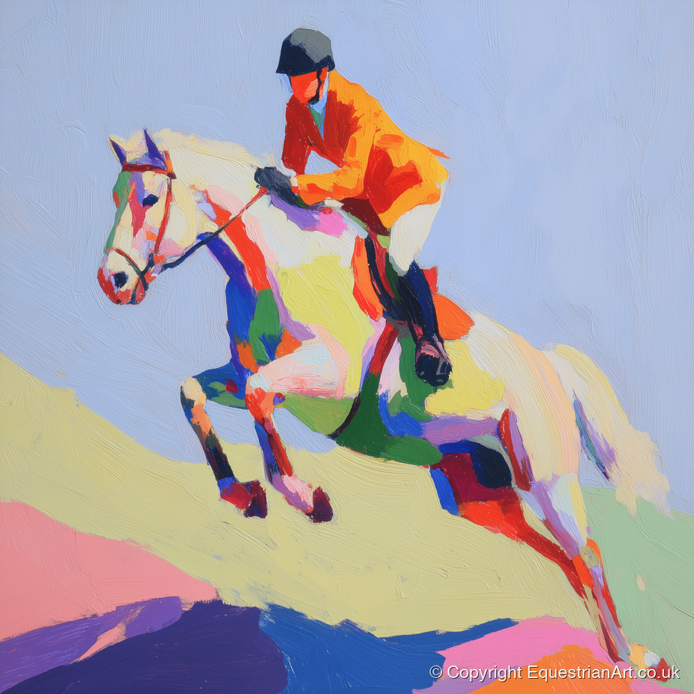 Technicolour Ascent - show jumping horse art print and canvas by Desmond Locke A.I