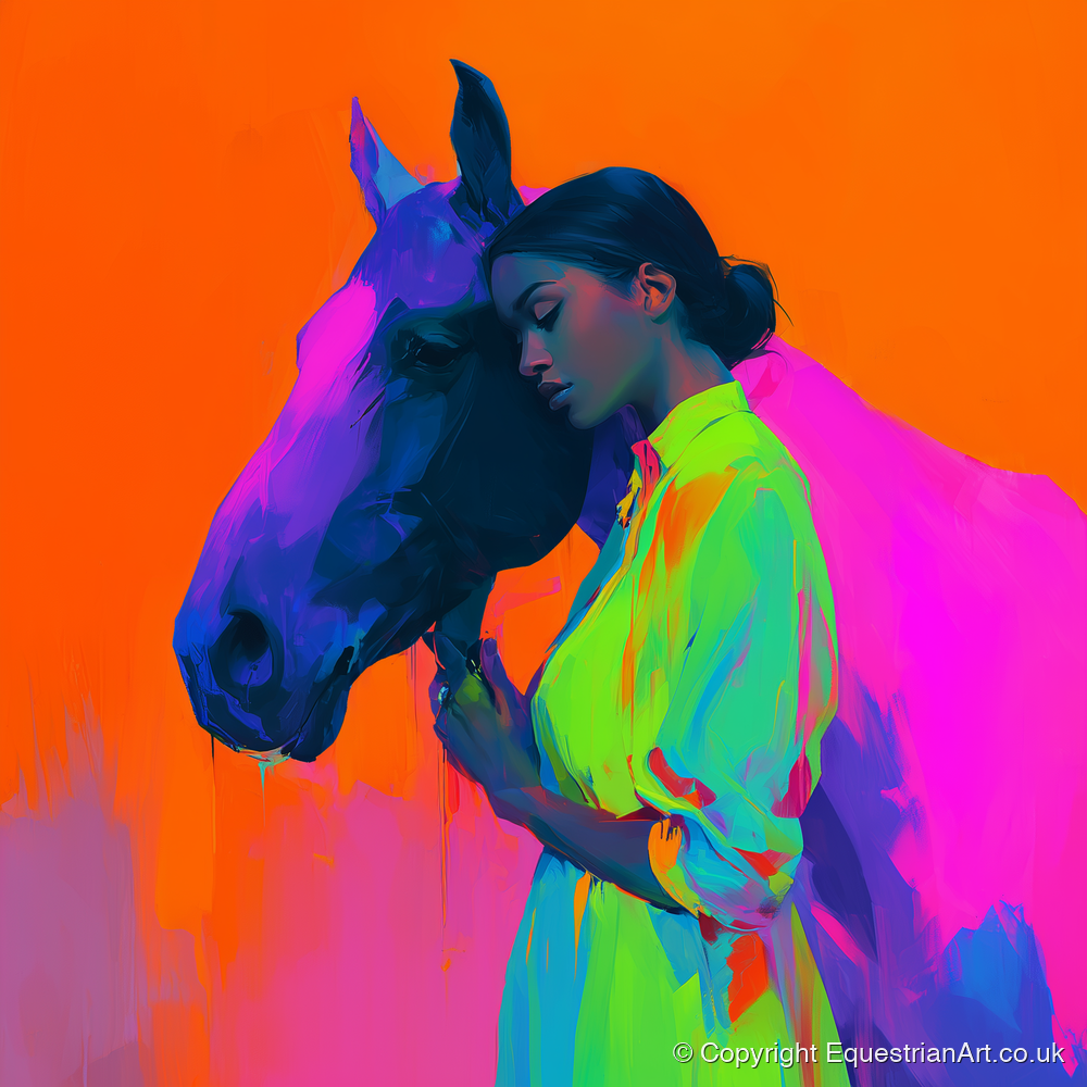 Technicolour Bond - horse & rider art print and canvas by Lucian Prescott A.I
