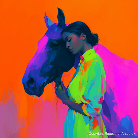 Technicolour Bond - horse & rider art print and canvas by Lucian Prescott A.I