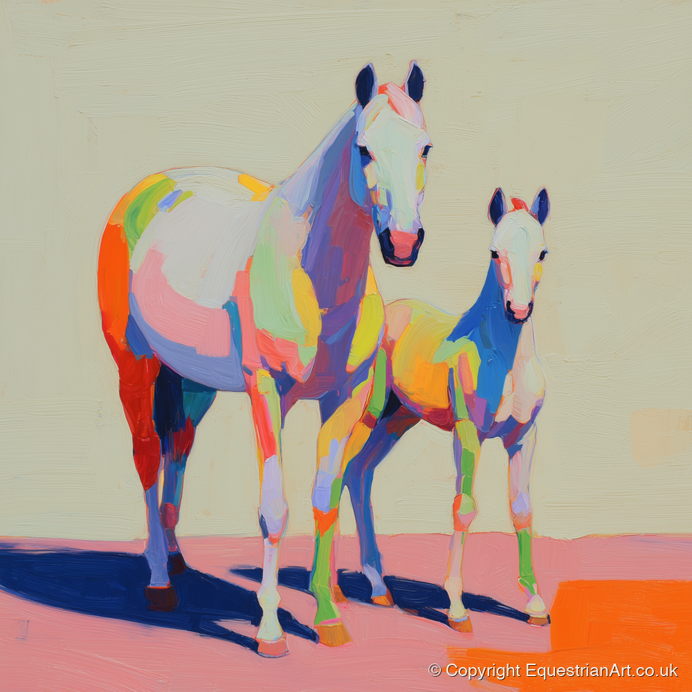 Technicolour Bond - mare & foal art print and canvas by Desmond Locke A.I
