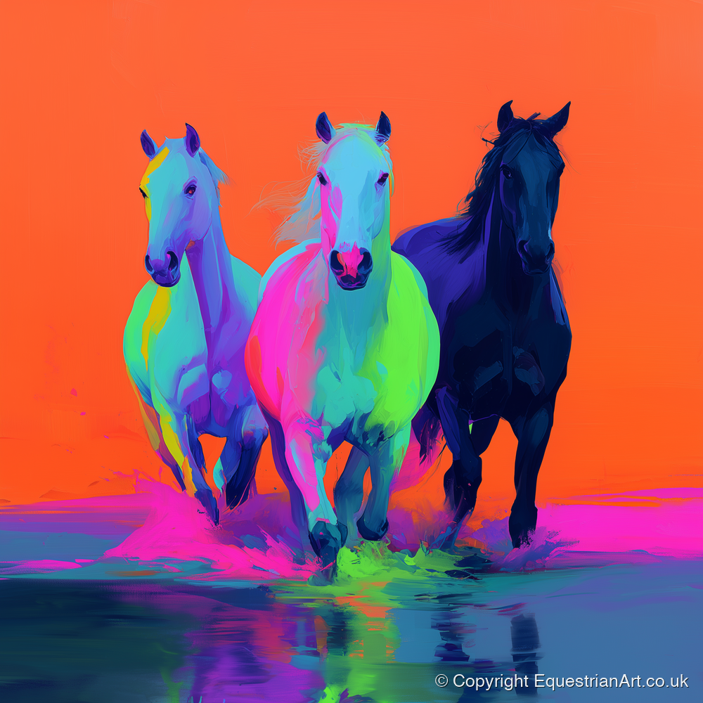 Technicolour Canter - wild horses art print and canvas by Lucian Prescott A.I