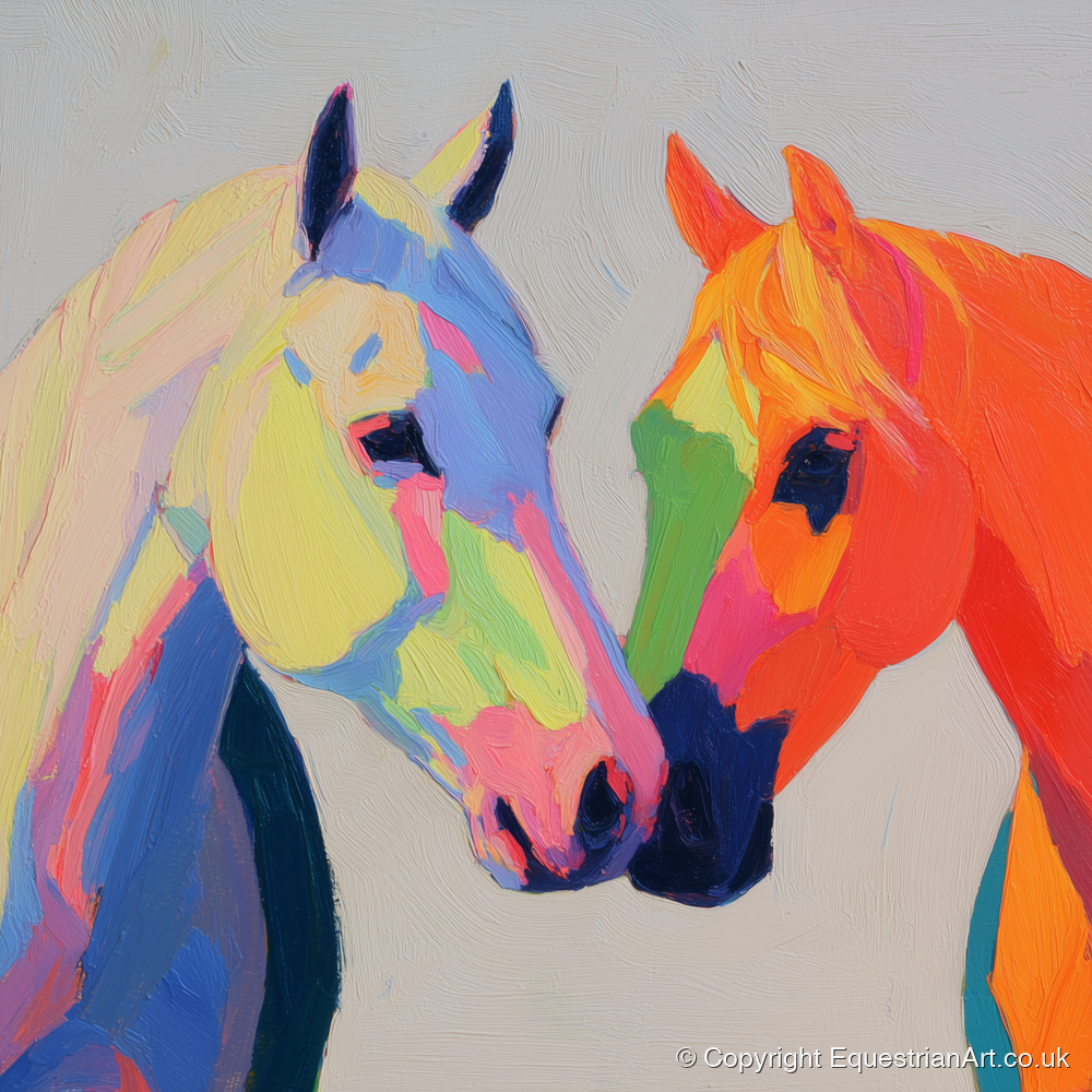 Technicolour Companions - horse portrait art print and canvas by Desmond Locke A.I