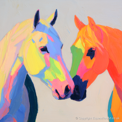 Technicolour Companions - horse portrait art print and canvas by Desmond Locke A.I